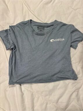 Costa Soft Blue Gray Logo Cropped Tee size small